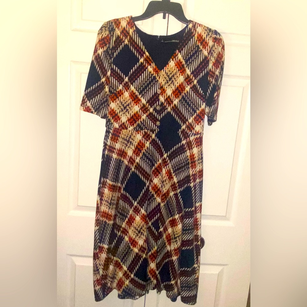 Vibrant Plaid Dress (Navy/Orange) Dress